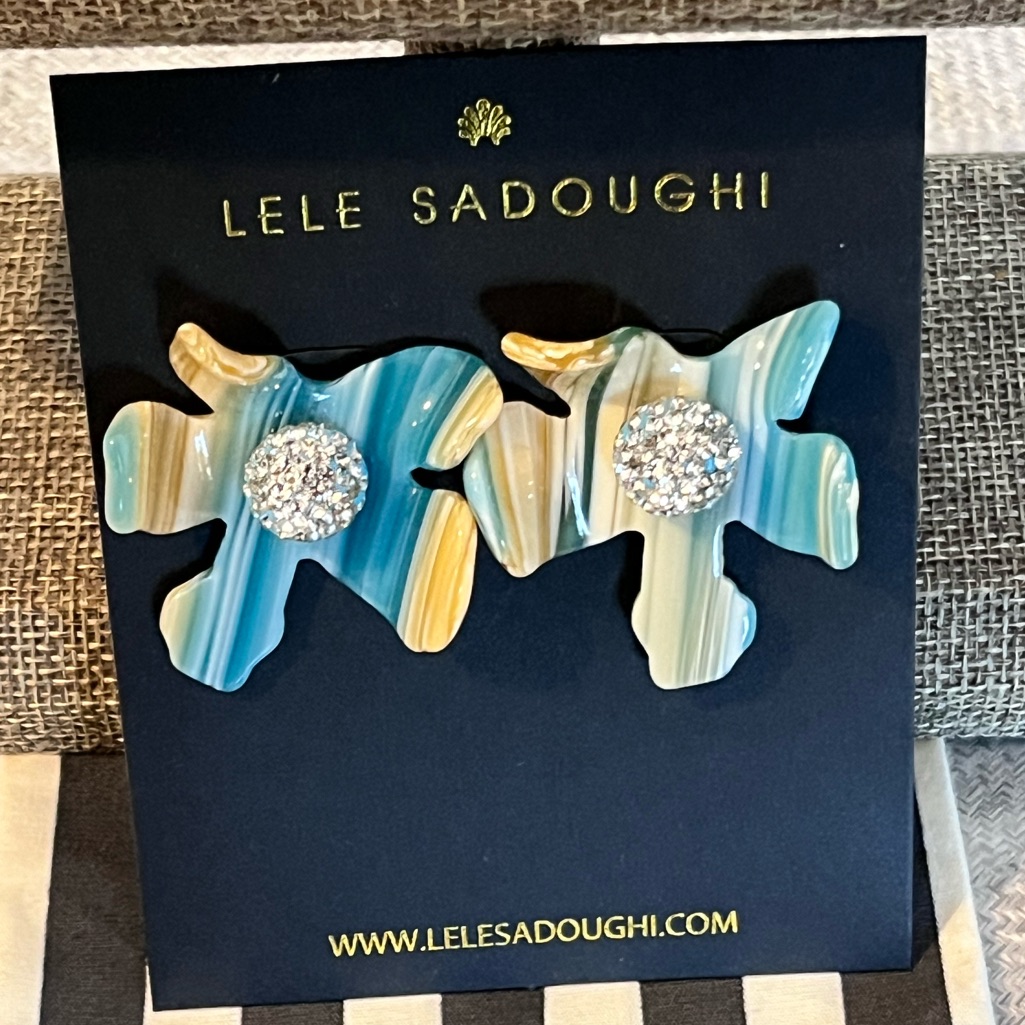 Lele Sadoughi Nwt Authentic Playa Stripe Crystal Lily Button Earrings 140$